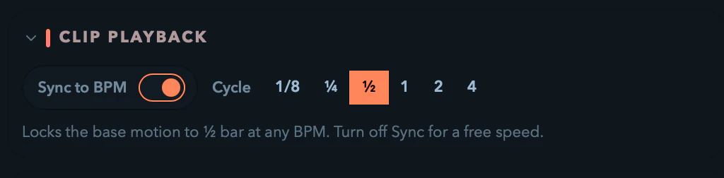 The Clip playback rack with its BPM-sync Cycle picker.