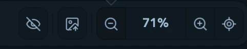 The canvas zoom readout and view buttons.