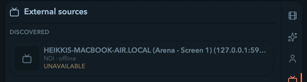 External source tiles in their live, offline, and Unavailable states.