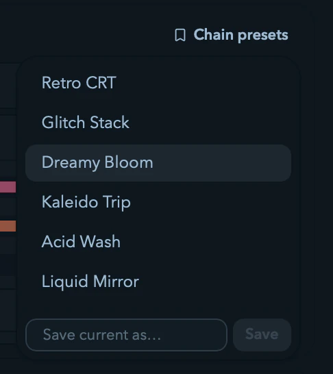 The chain presets menu listing the built-in templates.