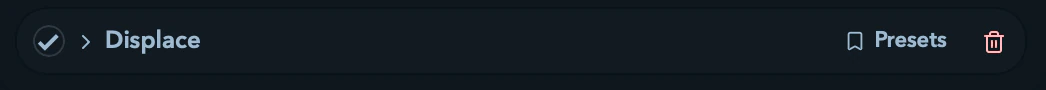 An effect row's drag handle, bypass checkbox, presets menu, and remove button.