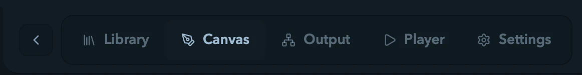 Filament's five tabs with Canvas selected.