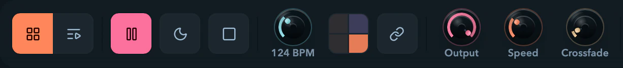 The Player master bar with its transport, tempo, and master controls.