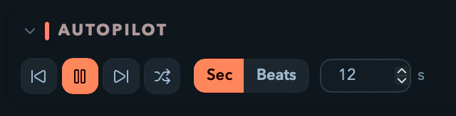 The Autopilot rack with its mode buttons and Sec / Beats timing switch.