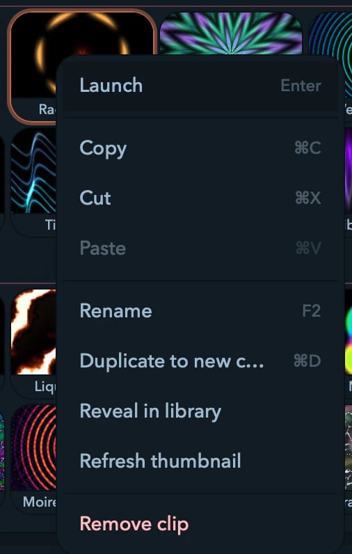 The context menu for a grid cell.