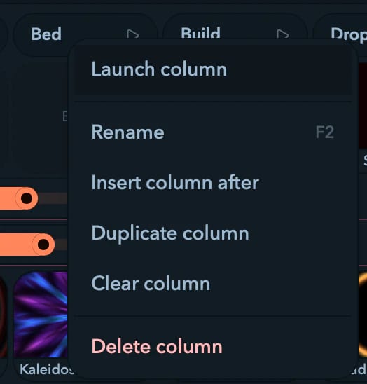 The context menu for a grid column header.