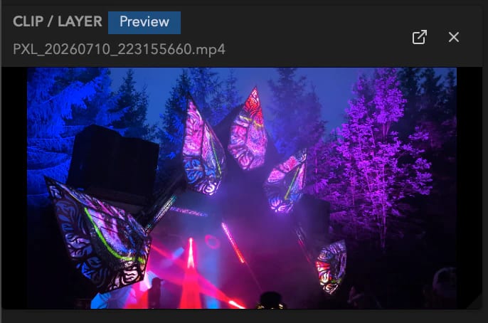 The Clip/Layer audition preview showing a selected clip in isolation.