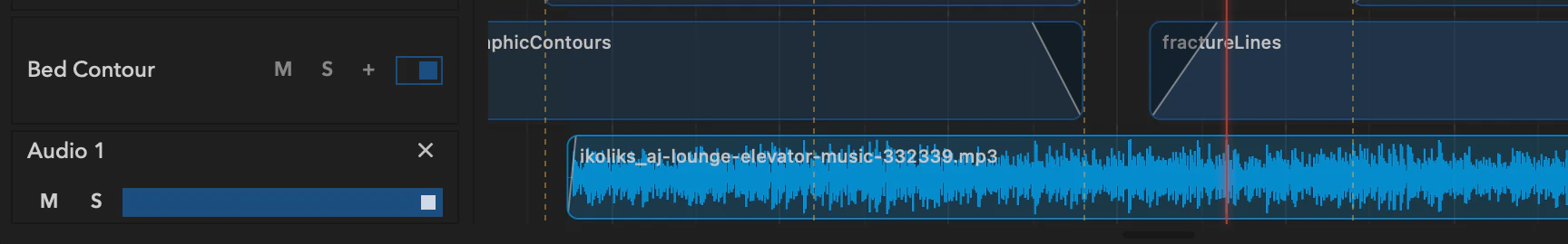 Audio tracks with waveform clips beneath the visual tracks.