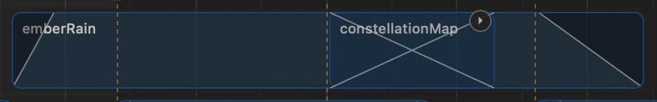 Two overlapping timeline clips with the crossfade X-wedge across them.