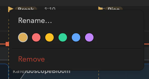 A cue marker's context menu with colour options and remove.