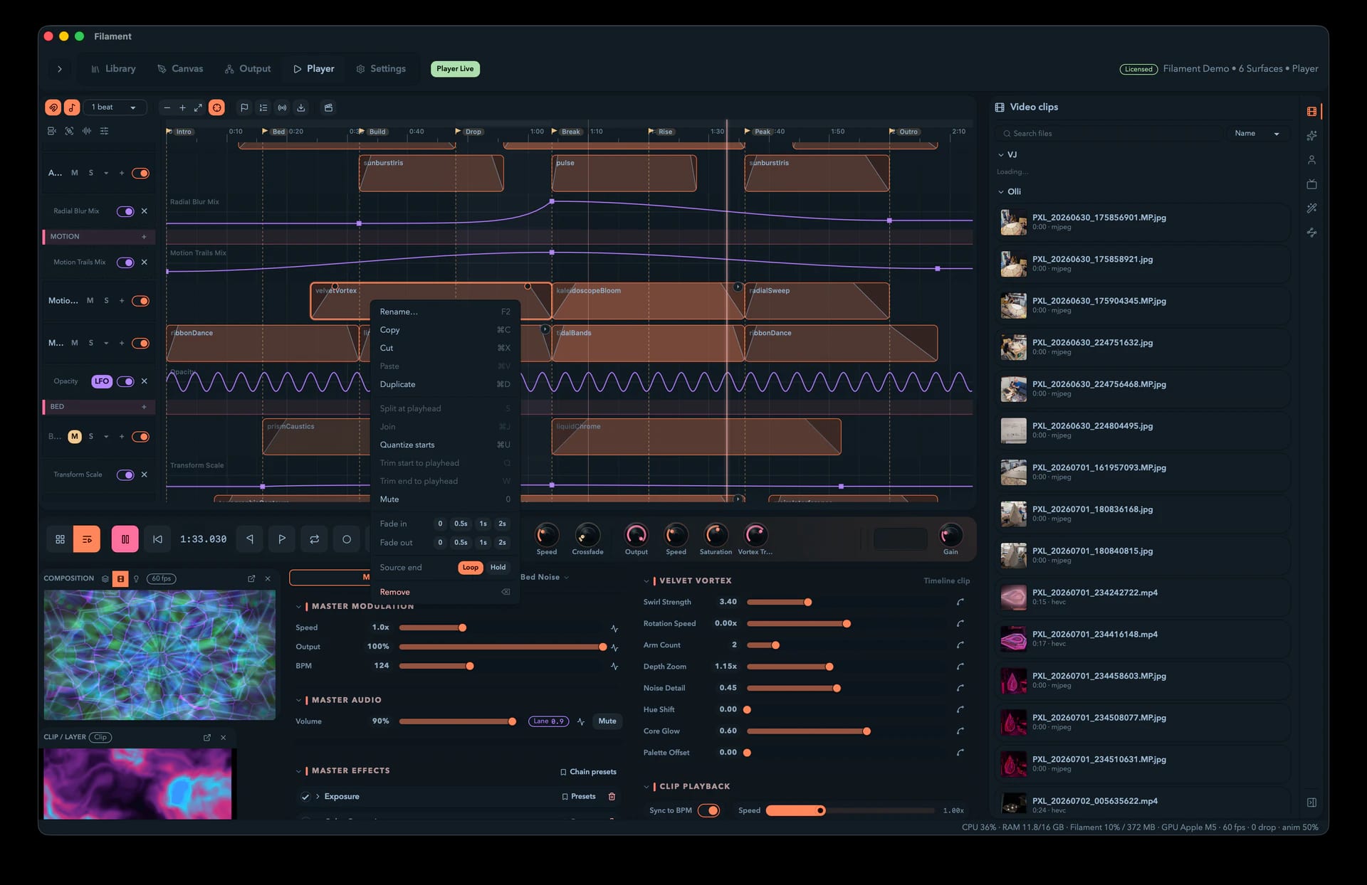 The Arrangement view with clips, an audio waveform, automation lanes, and the playhead.