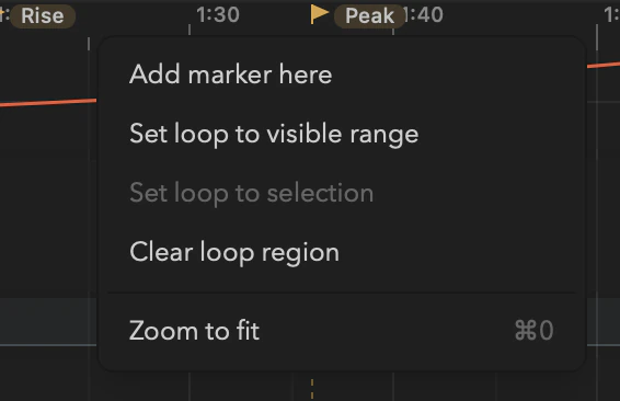 The Timeline ruler context menu.