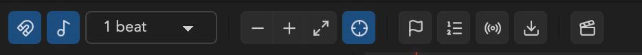The Timeline snap toggle, grid division picker, and grid-type switch.