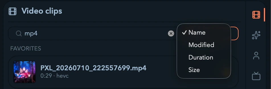 The Files tab search box and sort dropdown above the Favorites row.