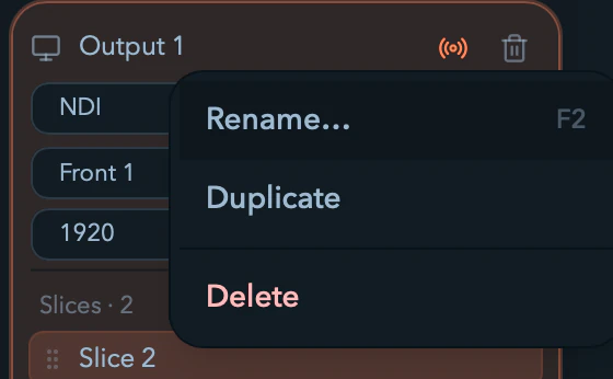 The context menu for a video output card.