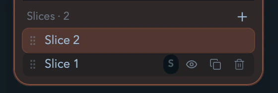 An output card's slice stack with enable and solo toggles.