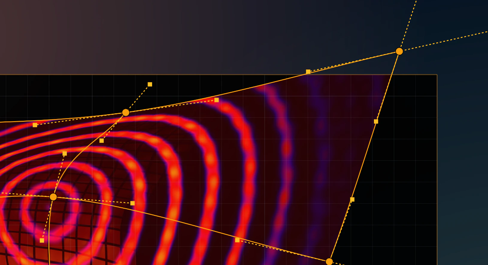 A warp cage keystoned by dragging a corner point past the frame edge.